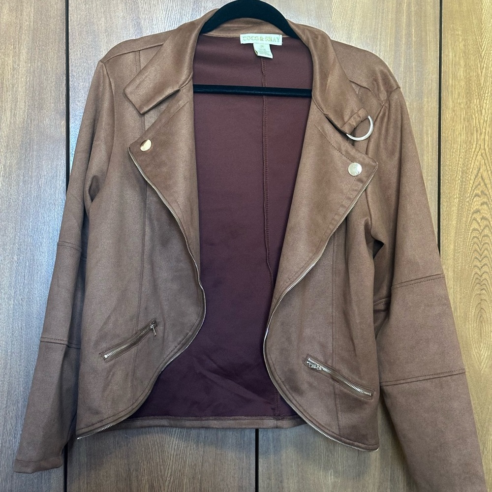 Women's Brown Faux Suede Moto Jacket
